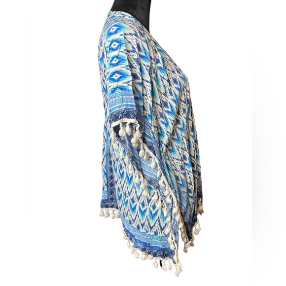 Bobbie Brooks Blue Fringe Trimmed Cover Up - Picture 3 of 10